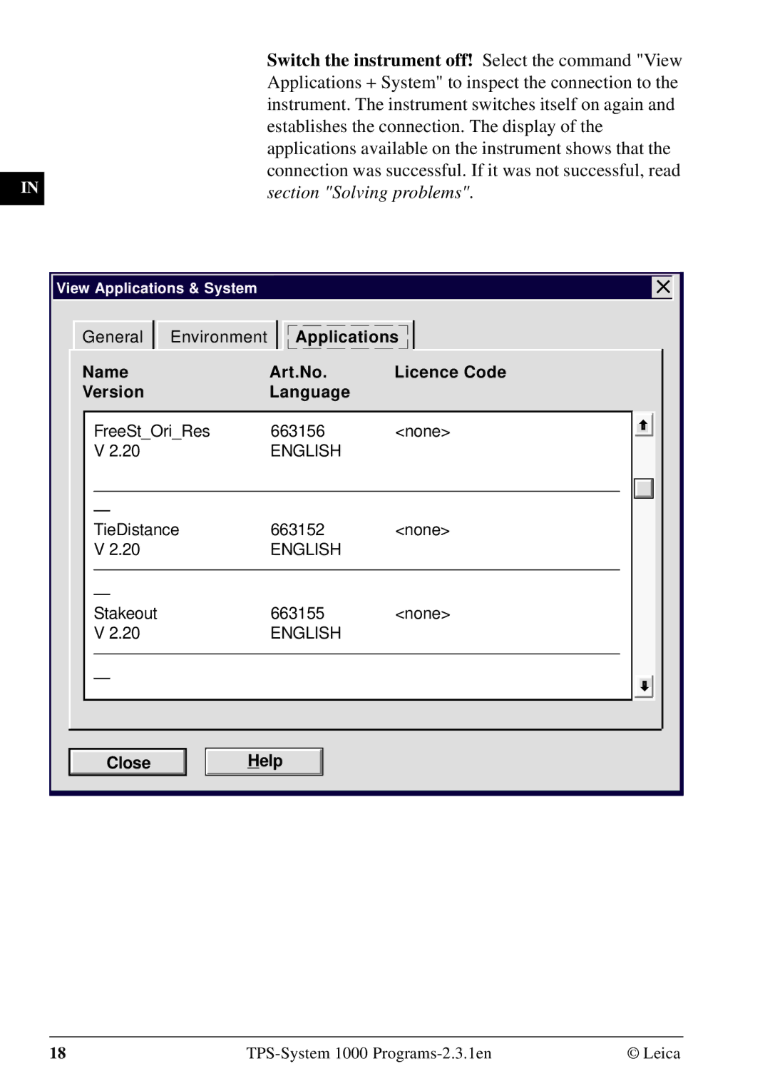 Leica 1000Z01 user manual Applications Name Art.No Licence Code Version Language 