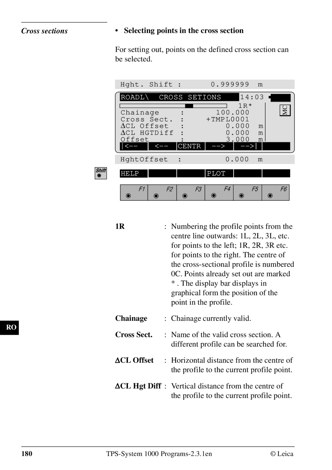 Leica 1000Z01 user manual Cross sections Selecting points in the cross section 