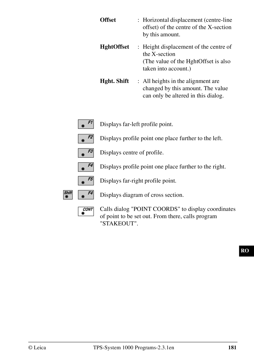 Leica 1000Z01 user manual Horizontal displacement centre-line, Offset of the centre of the X-section, By this amount 