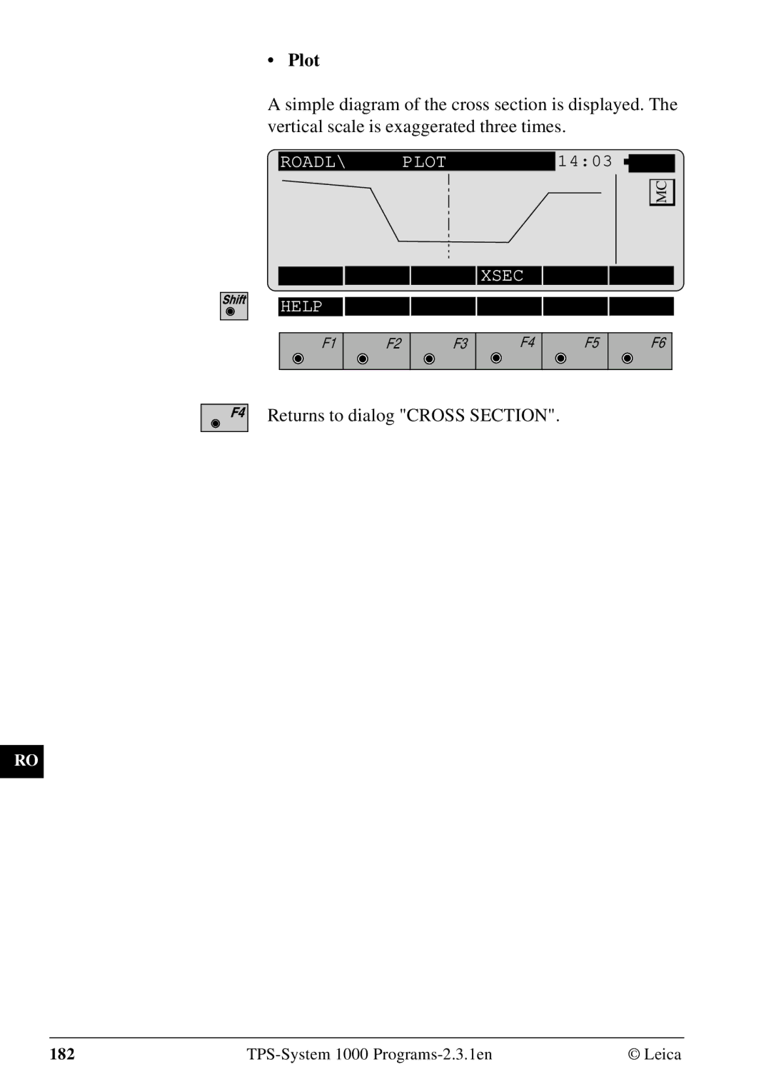 Leica 1000Z01 user manual Plot, Returns to dialog Cross Section 