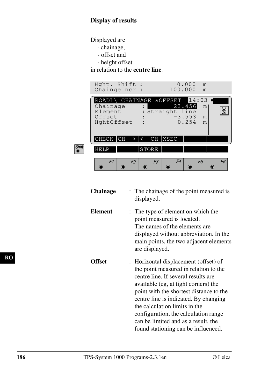 Leica 1000Z01 user manual Display of results, Chainage 