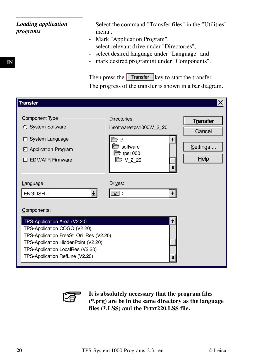 Leica 1000Z01 user manual Loading application, Programs 