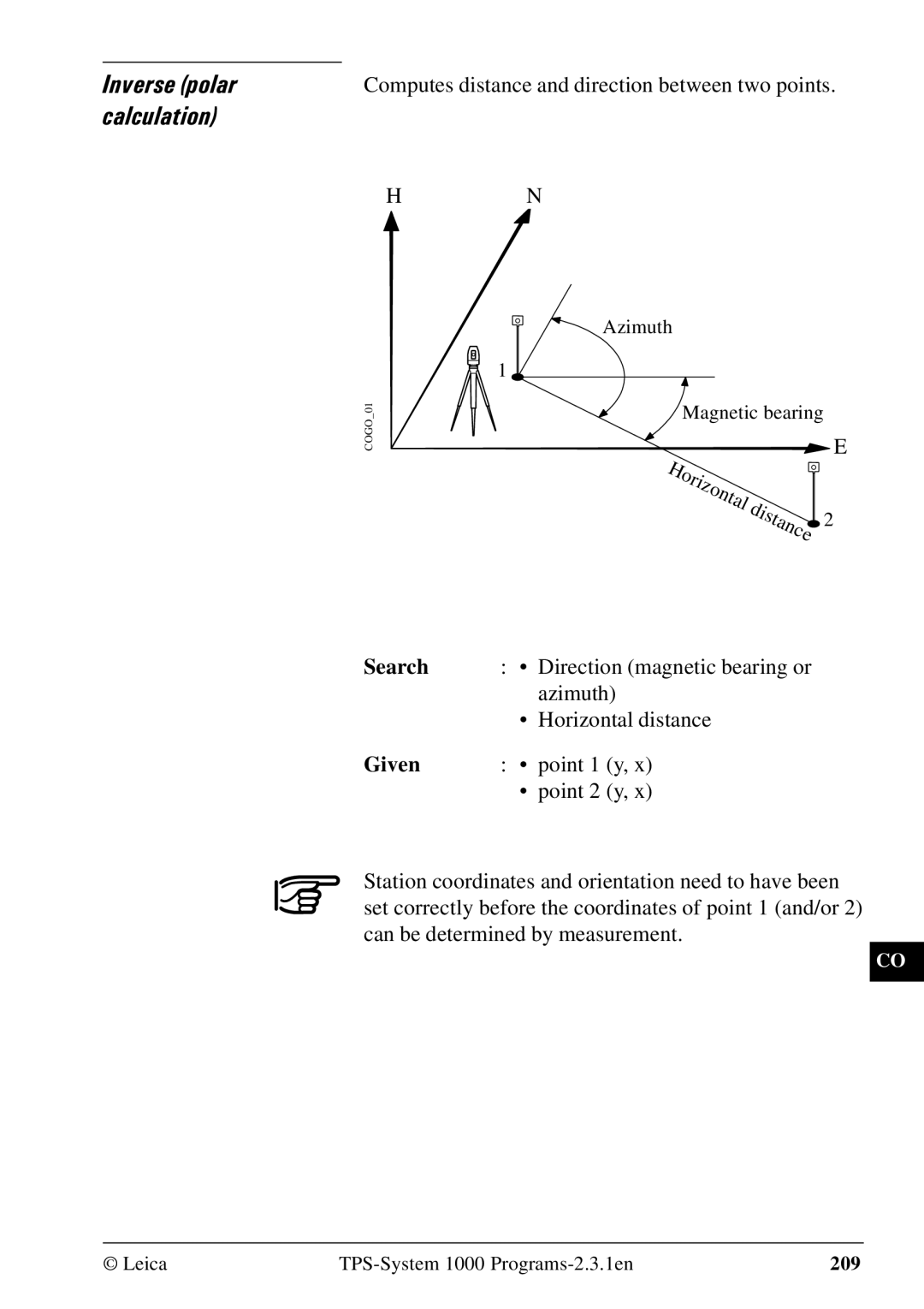 Leica 1000Z01 user manual Computes distance and direction between two points, Search Given 