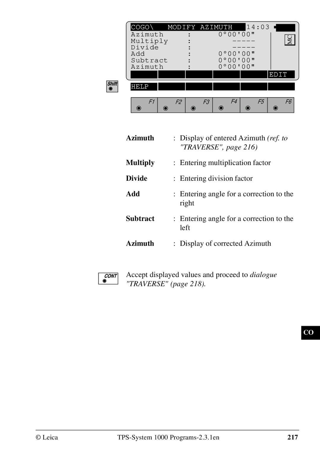 Leica 1000Z01 user manual Display of entered Azimuth ref. to, Display of corrected Azimuth 