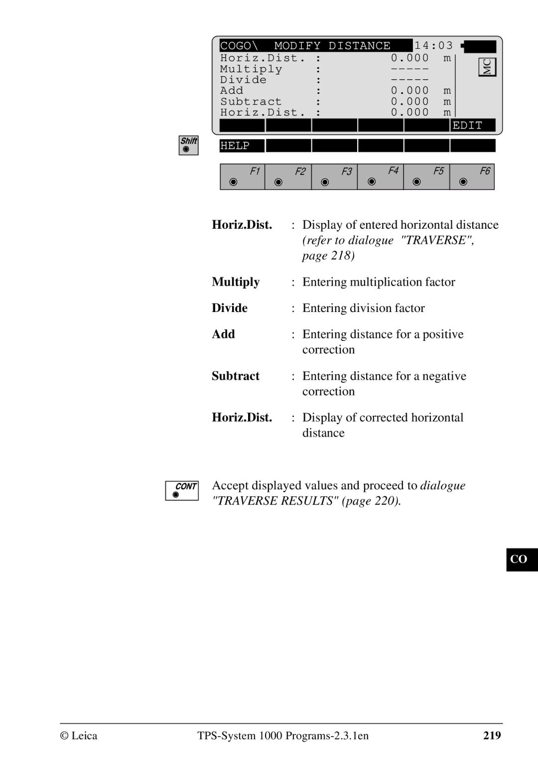 Leica 1000Z01 user manual Display of entered horizontal distance, Entering distance for a positive, Correction 