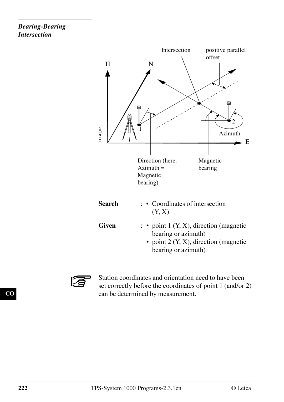 Leica 1000Z01 user manual Bearing-Bearing Intersection, Search Given 