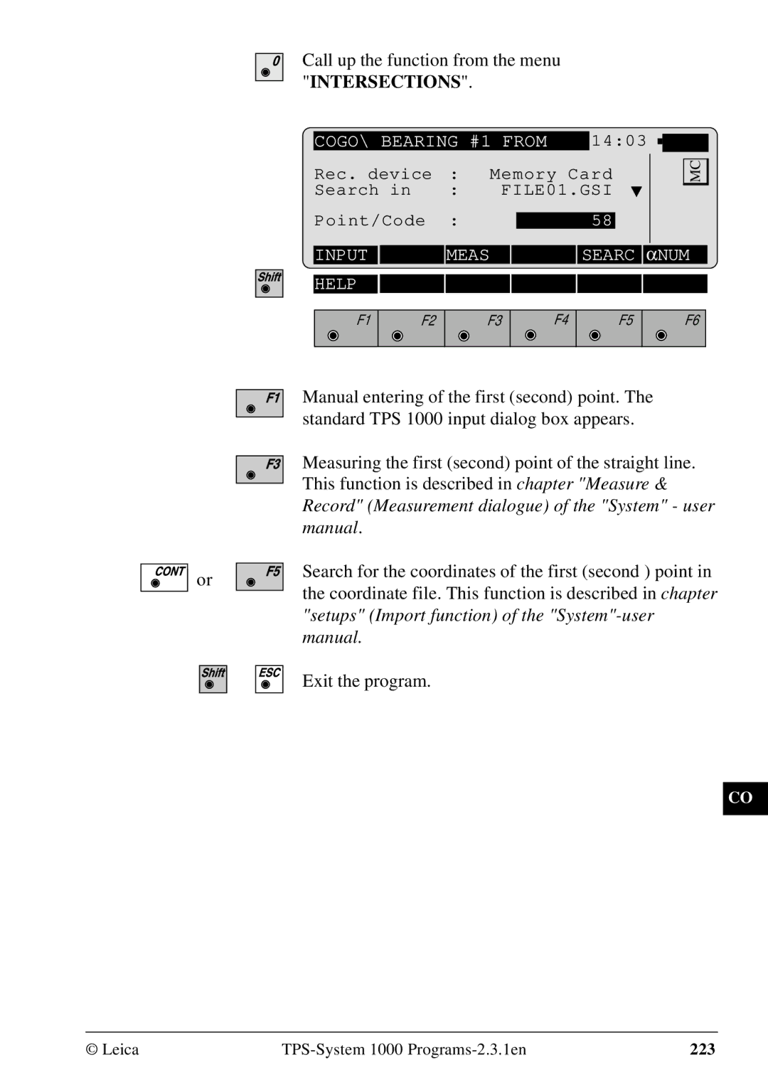 Leica 1000Z01 user manual Call up the function from the menu, Intersections 