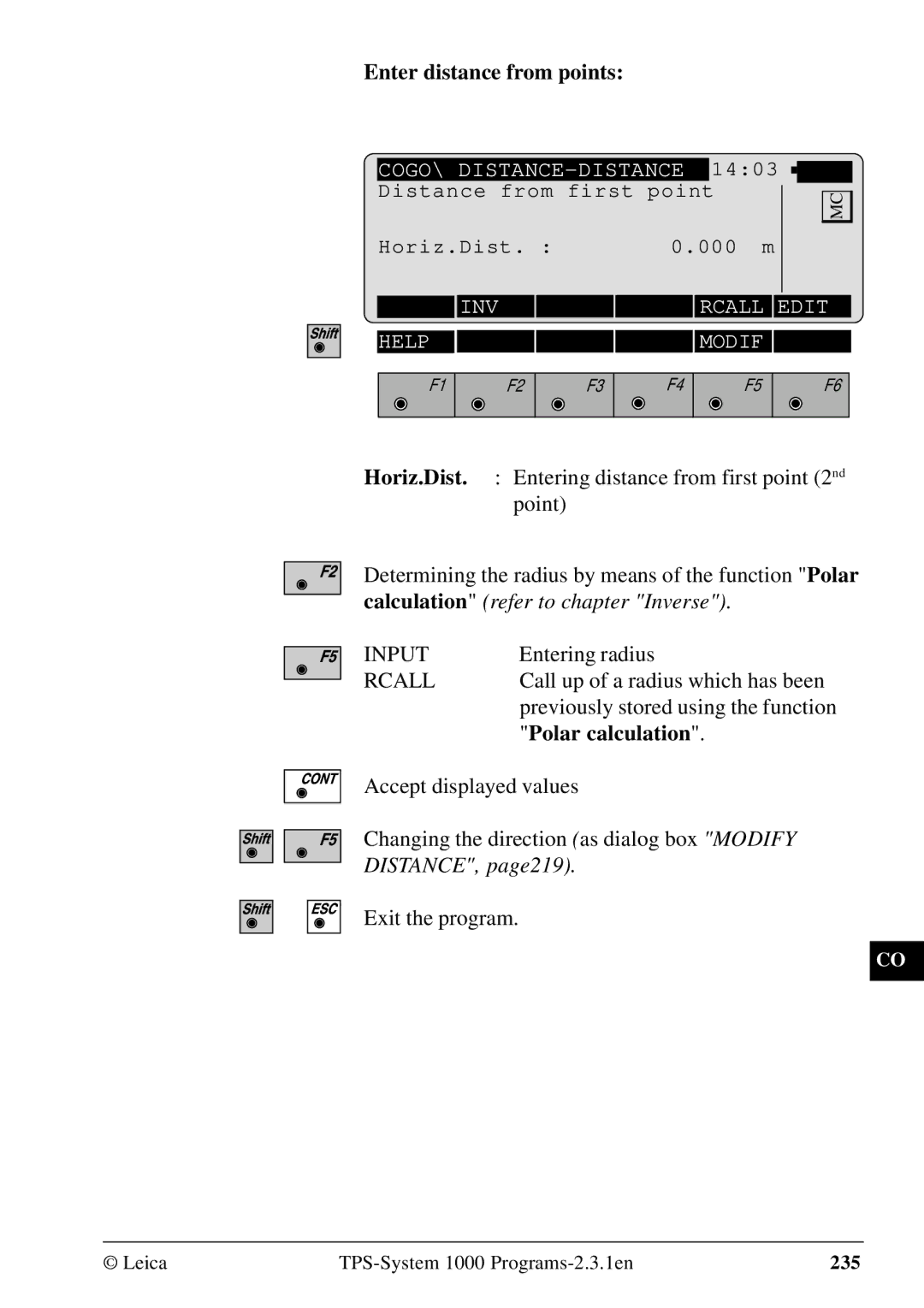 Leica 1000Z01 user manual Enter distance from points, Entering radius 