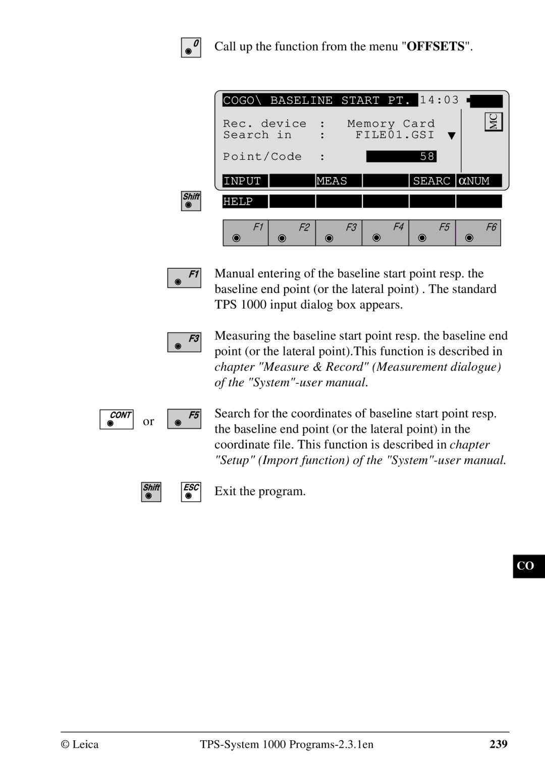 Leica 1000Z01 user manual Call up the function from the menu Offsets 