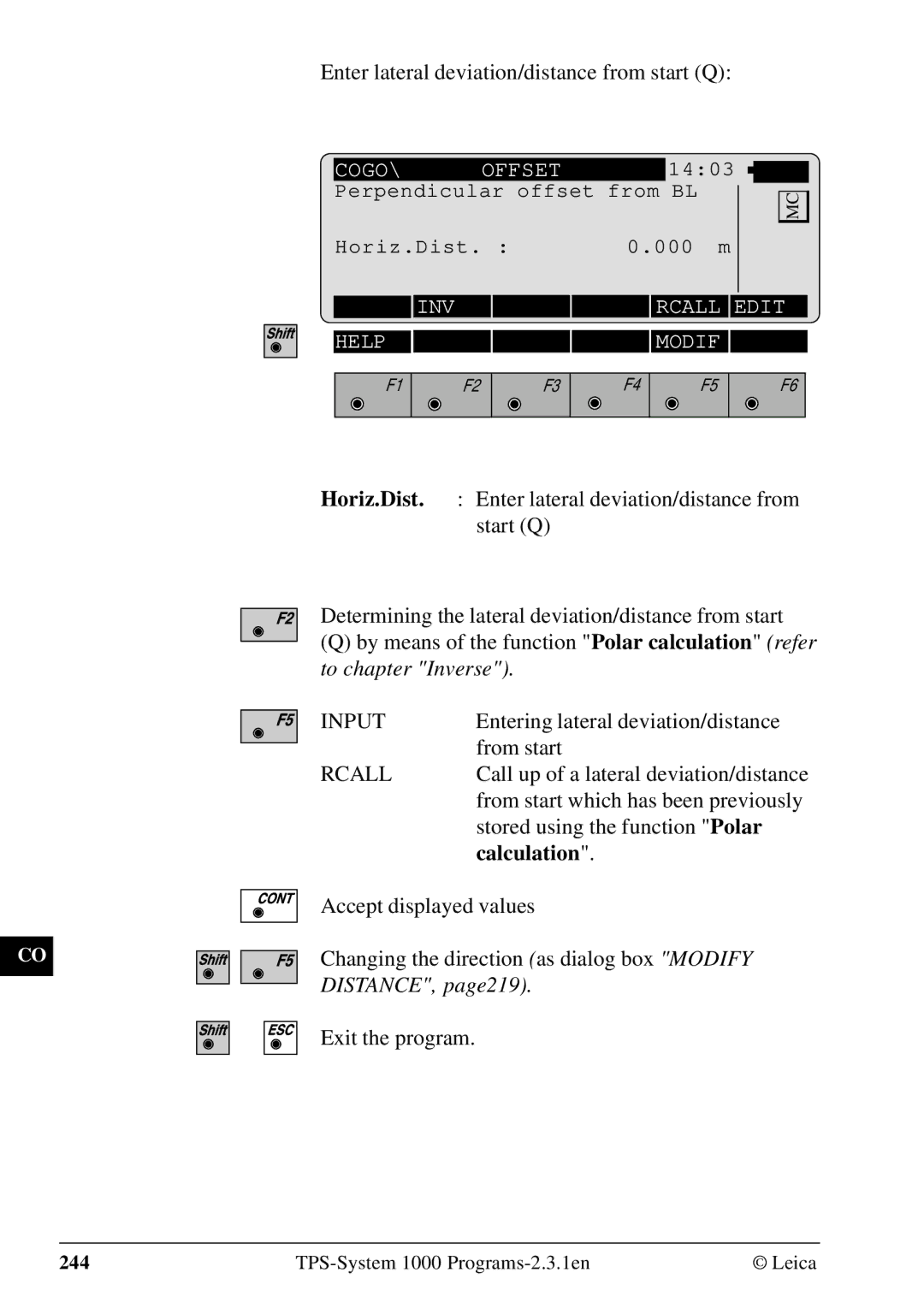 Leica 1000Z01 user manual Enter lateral deviation/distance from start Q, Entering lateral deviation/distance, From start 