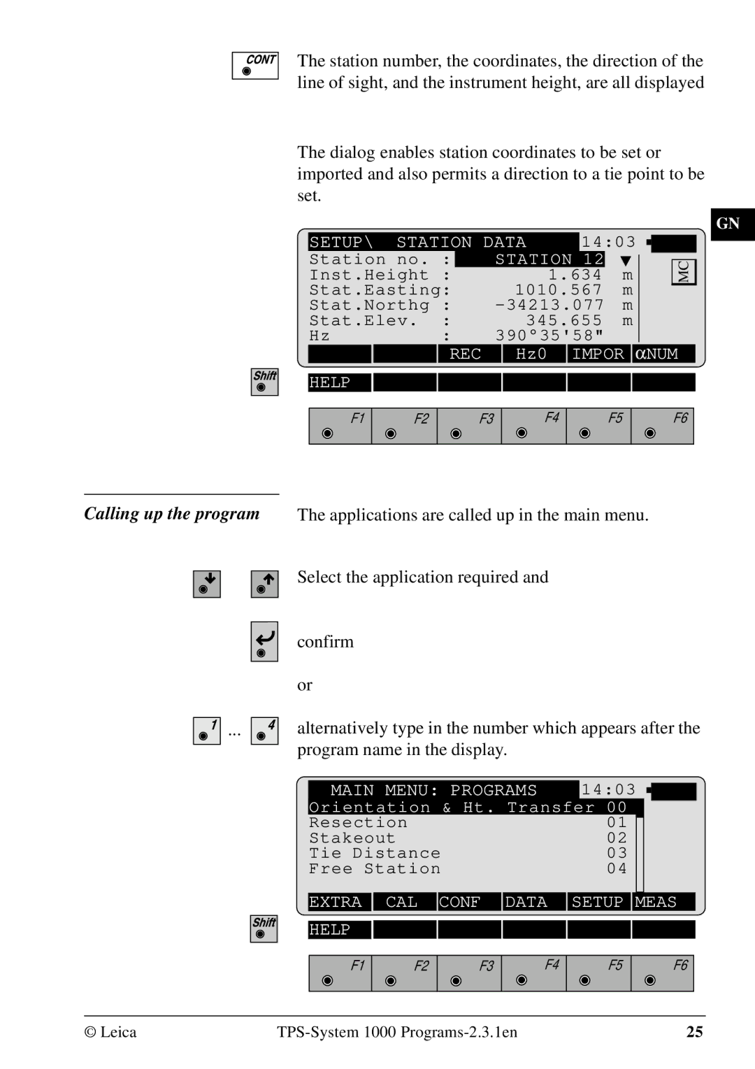 Leica 1000Z01 user manual Calling up the program 