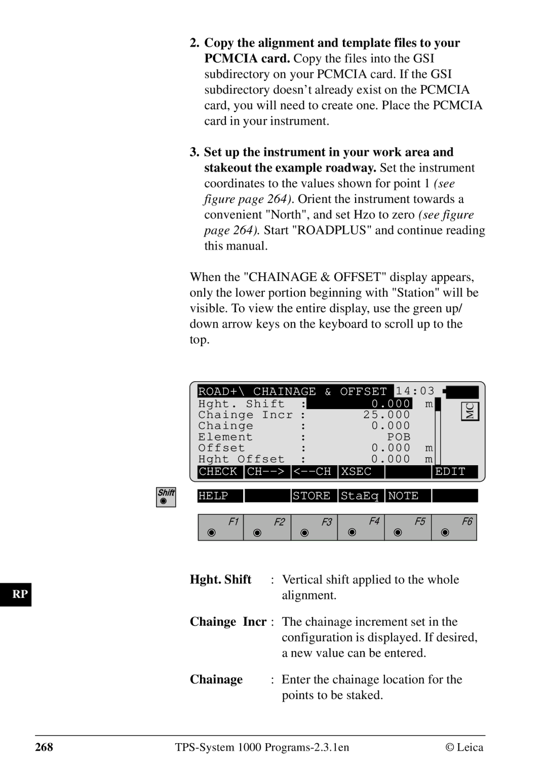 Leica 1000Z01 user manual ROAD+\ Chainage & Offset 