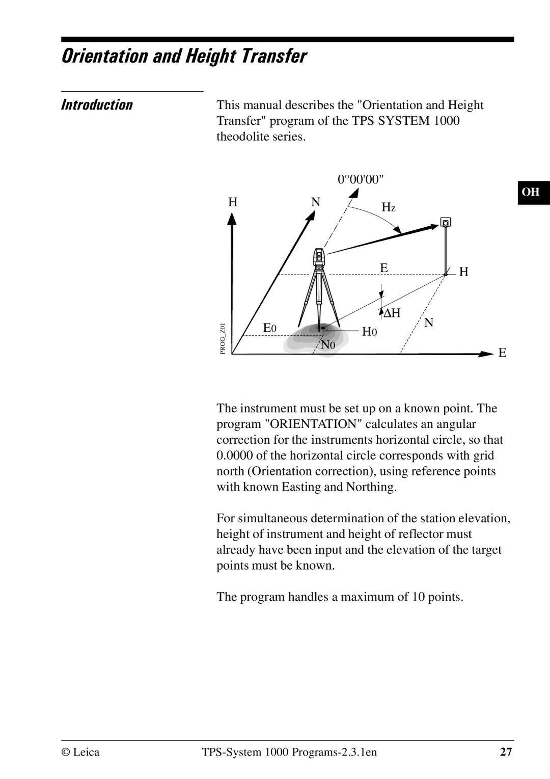 Leica 1000Z01 user manual Orientation and Height Transfer, Introduction 