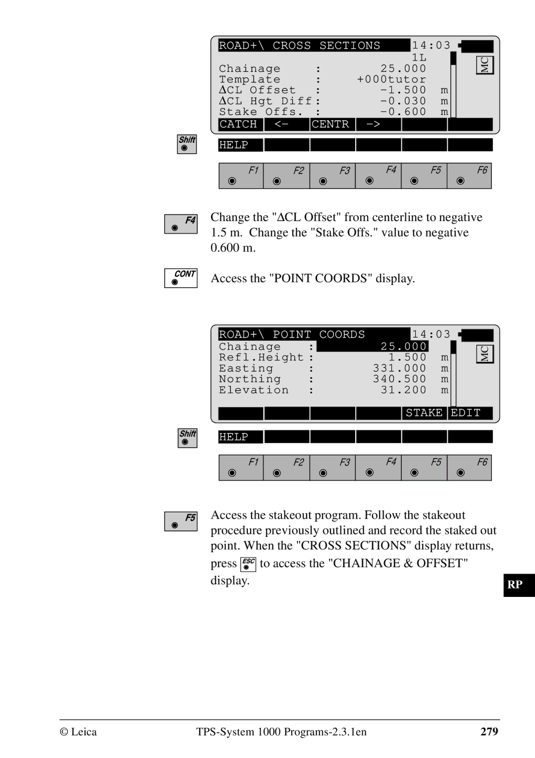 Leica 1000Z01 user manual Easting 331.000 Northing 340.500 Elevation 31.200 