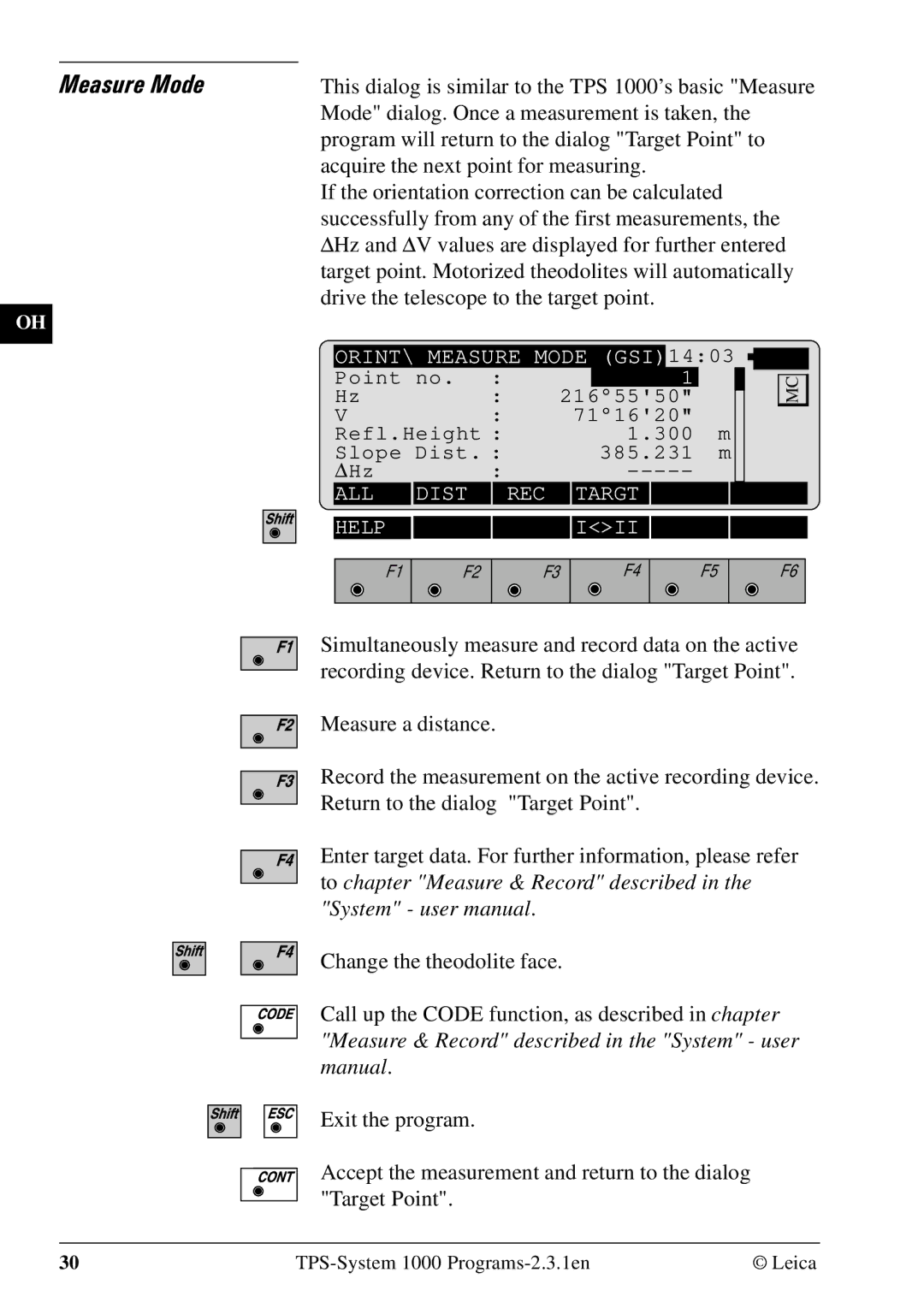 Leica 1000Z01 user manual Measure Mode 