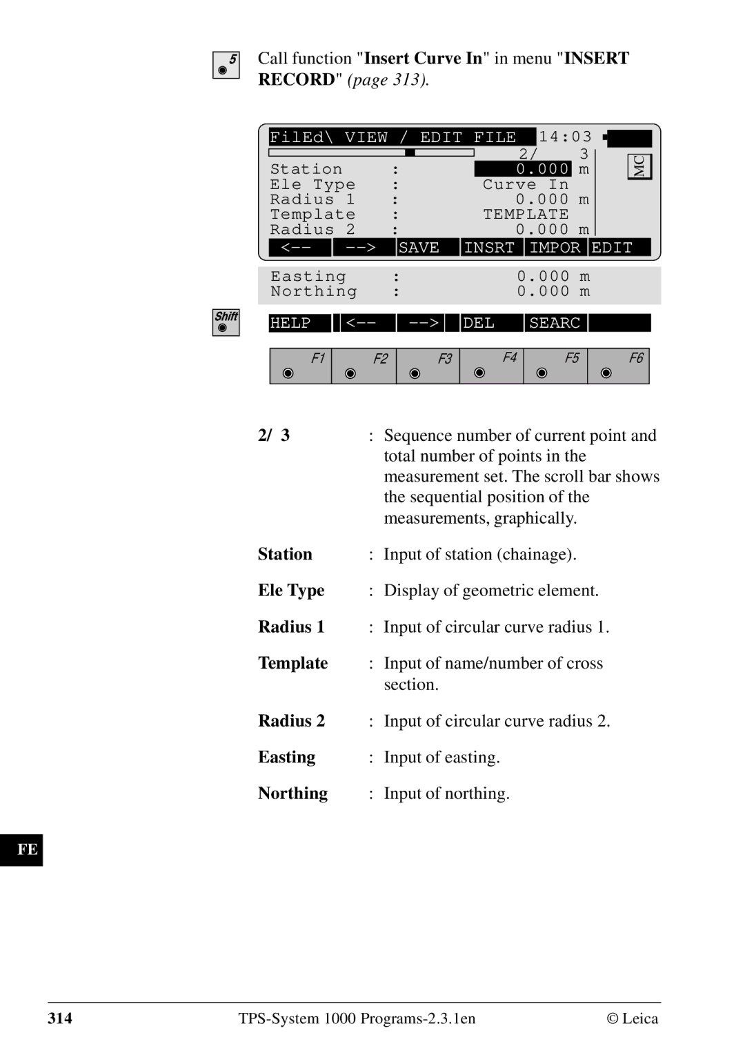 Leica 1000Z01 user manual Station, Ele Type, Radius, Template 