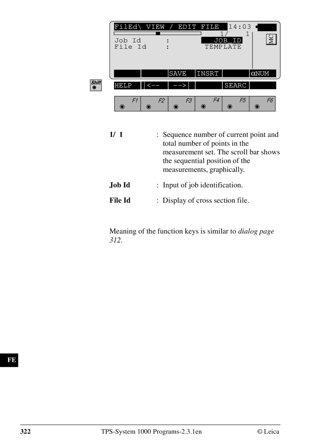 Leica 1000Z01 user manual Sequence number of current point, Display of cross section file 