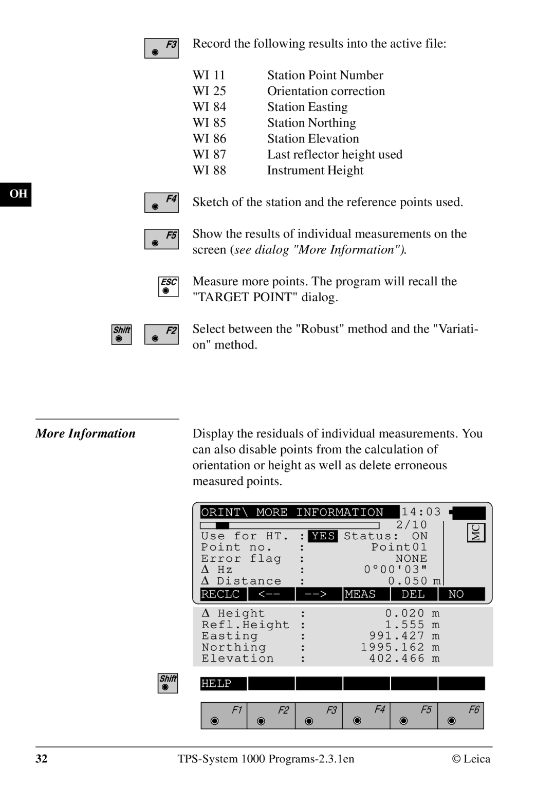 Leica 1000Z01 user manual More Information, Display the residuals of individual measurements. You, Measured points 