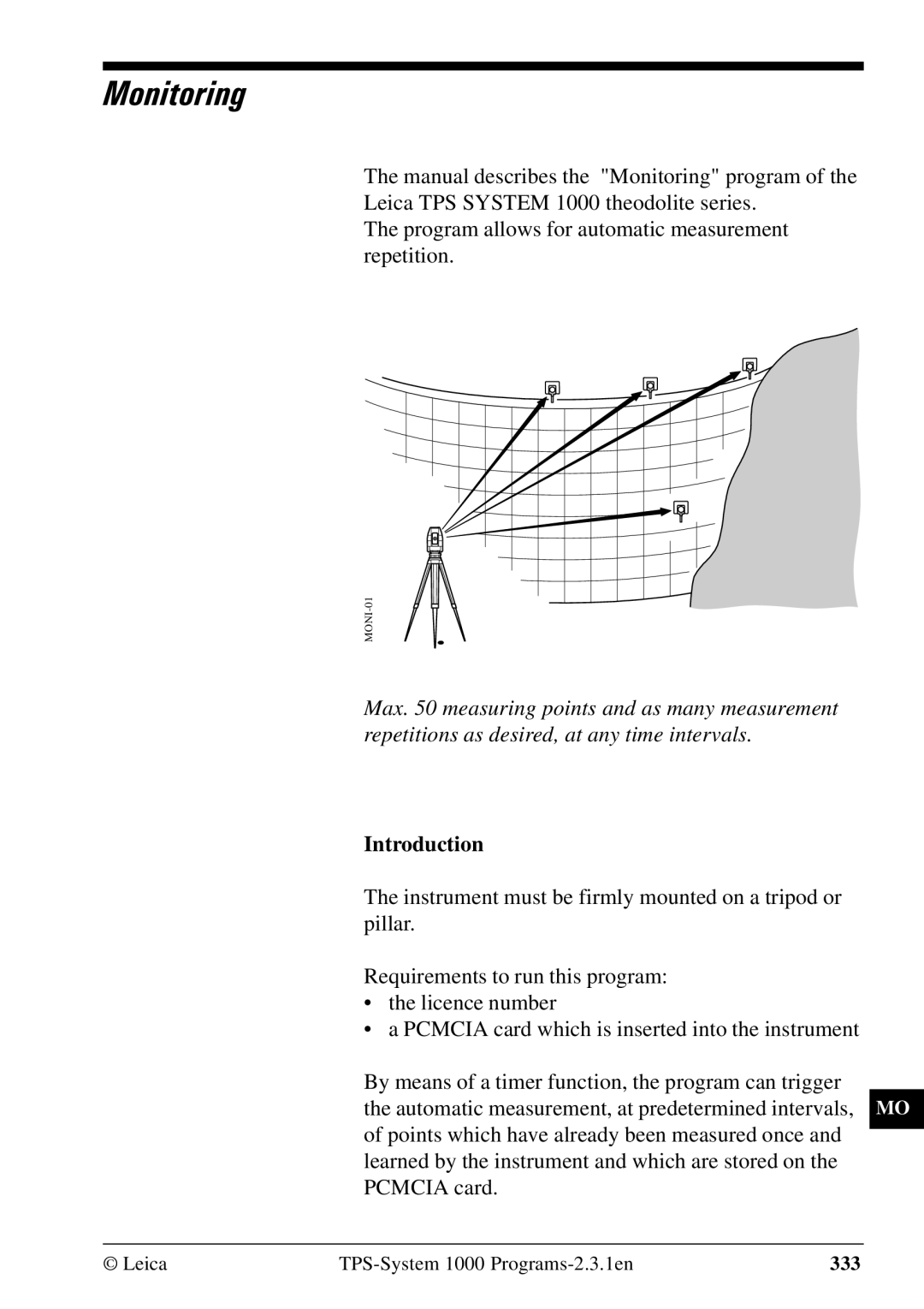 Leica 1000Z01 user manual Monitoring, Introduction 