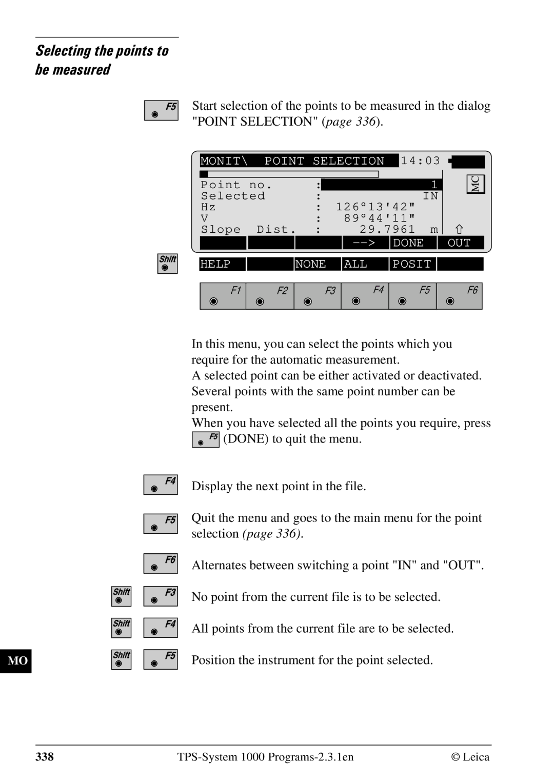 Leica 1000Z01 user manual Selecting the points to be measured 