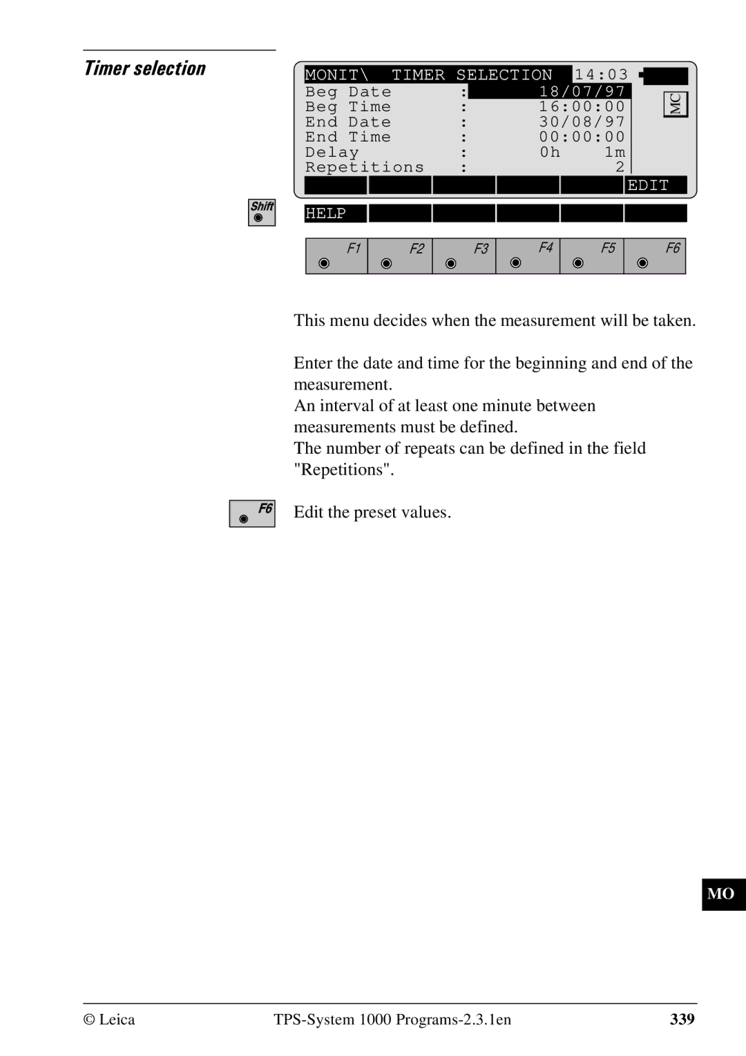 Leica 1000Z01 user manual Timer selection 