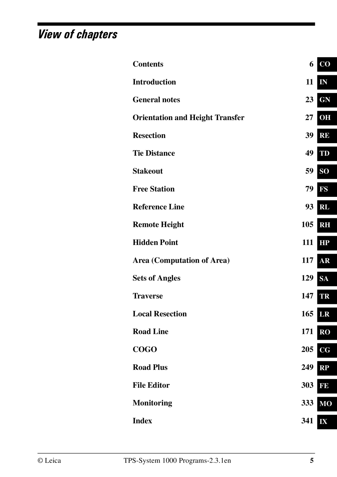 Leica 1000Z01 user manual View of chapters, Road Plus 249 File Editor 303 Monitoring 333 Index 341 