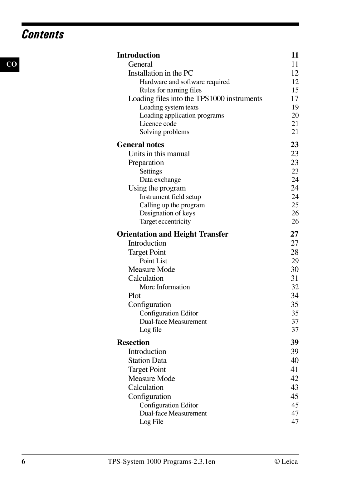 Leica 1000Z01 user manual Contents 