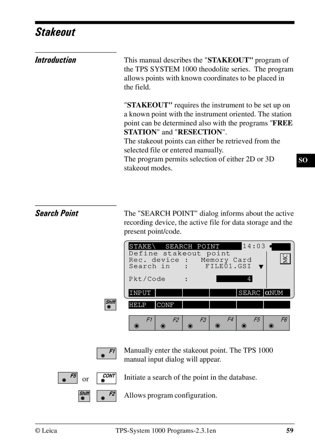 Leica 1000Z01 user manual Stakeout, Introduction Search Point 