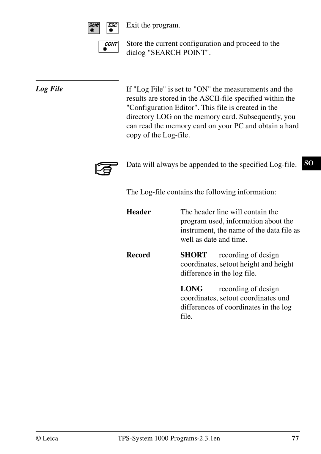 Leica 1000Z01 user manual Recording of design, Coordinates, setout height and height, Difference in the log file 