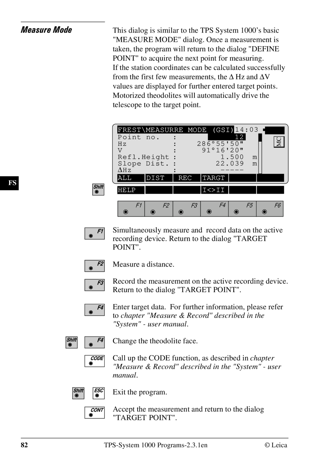 Leica 1000Z01 user manual FREST\MEASURRE Mode GSI1403 