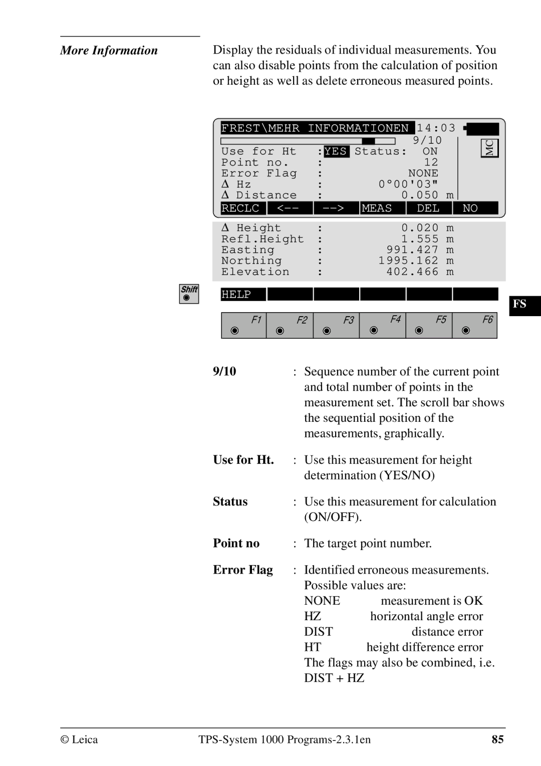 Leica 1000Z01 user manual Can also disable points from the calculation of position, Sequence number of the current point 