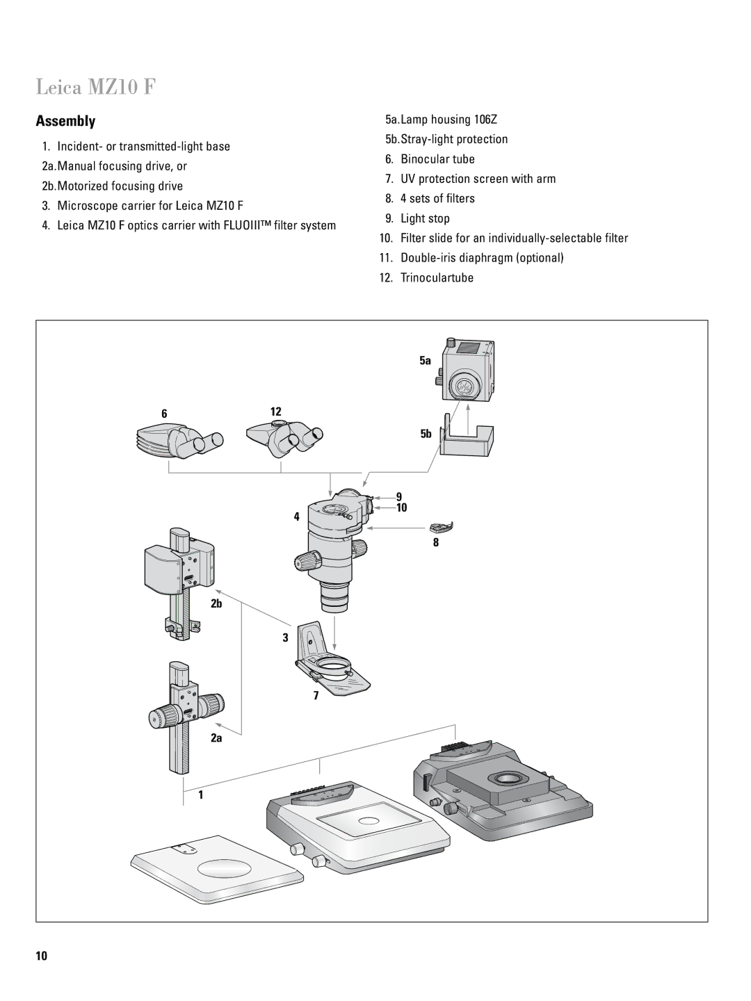 Leica 106Z user manual Leica MZ10 F, Assembly 