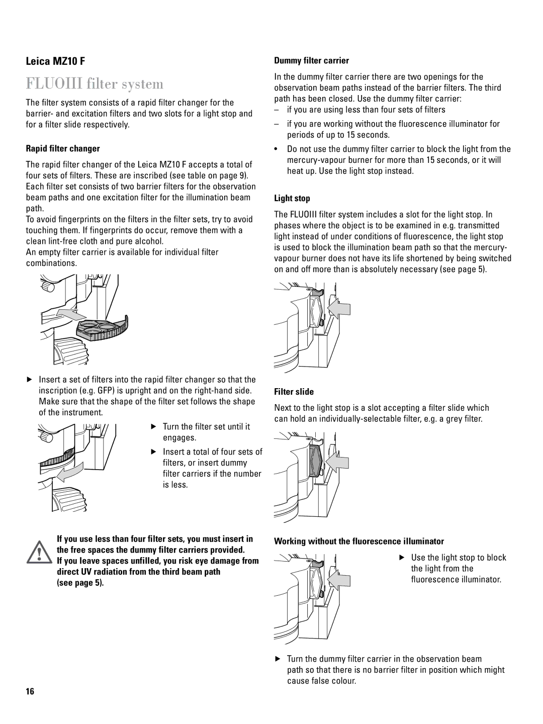 Leica 106Z user manual Fluoiii filter system 