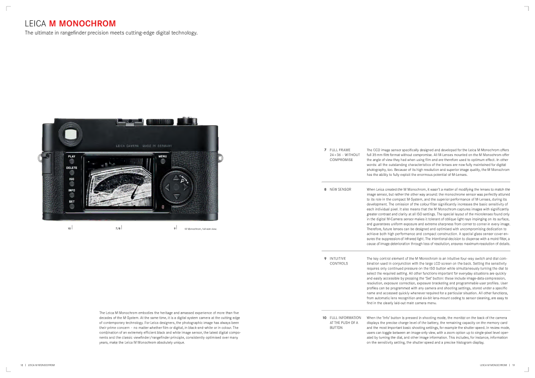 Leica 10771, 10760 manual Full Frame, Compromise, Intuitive, Controls, Full Information, AT the Push of a, Button 