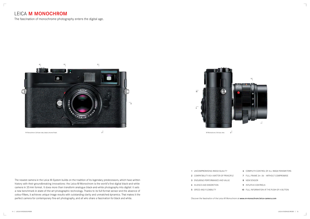 Leica 10771, 10760 manual Fascination of monochrome photography enters the digital age, Uncompromising Image Quality 