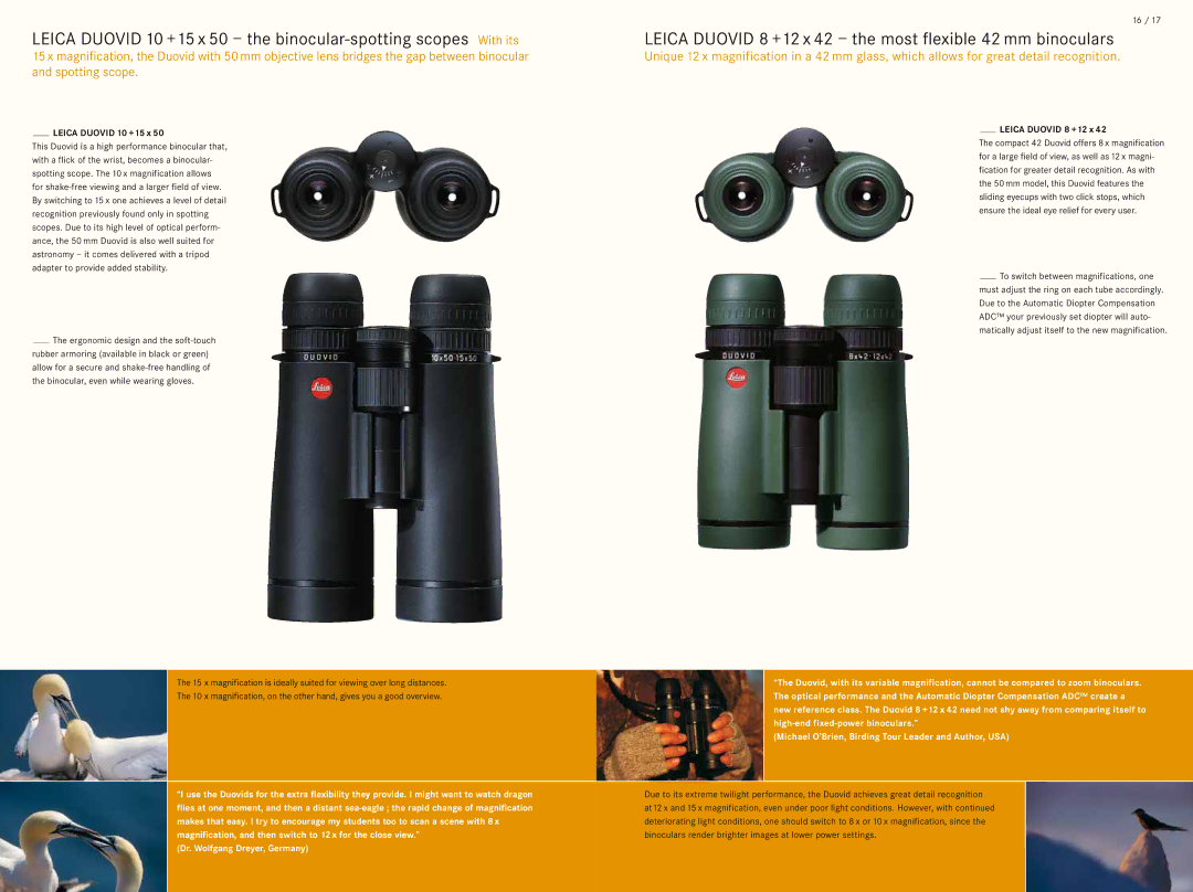 Leica 10x42 BRF manual Leica Duovid 8 +12 x 42 the most flexible 42 mm binoculars, Leica Duovid 10 +15 x 