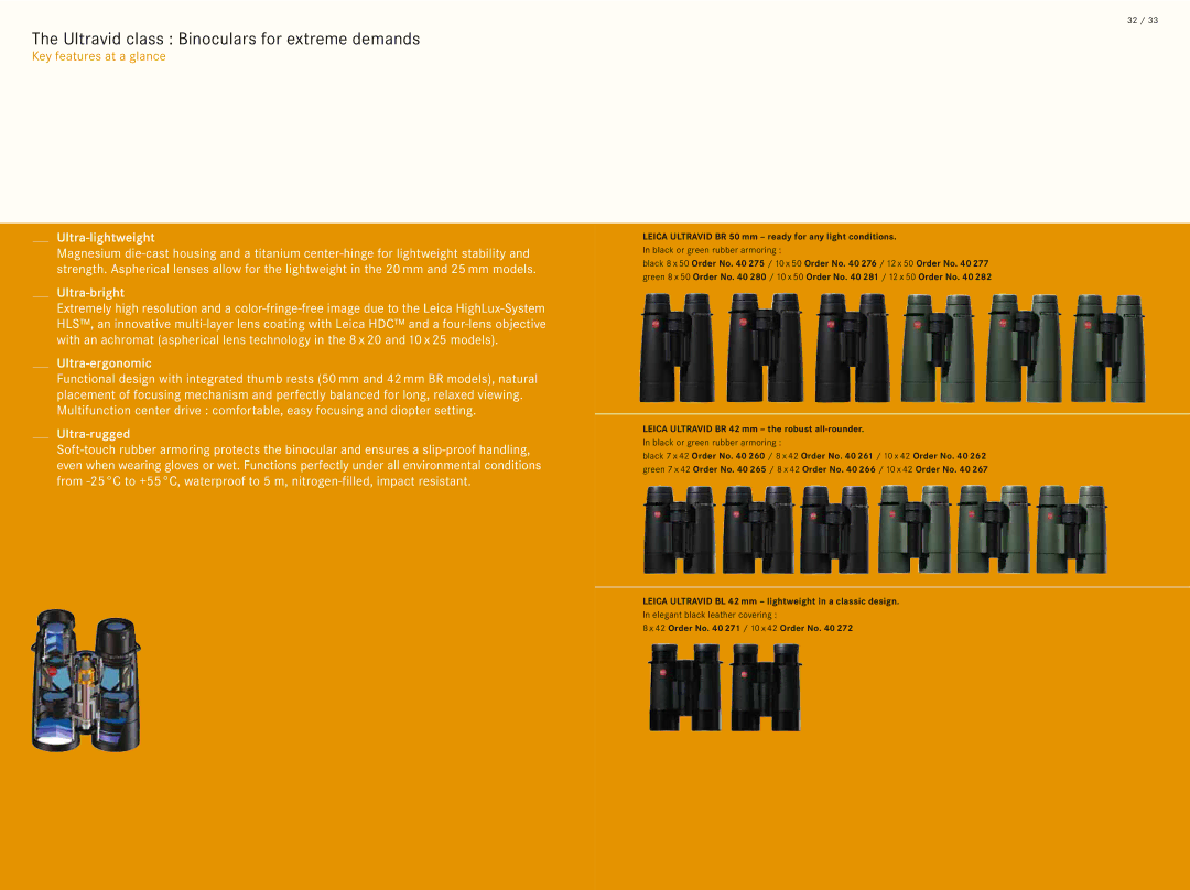 Leica 10x42 BRF Ultravid class Binoculars for extreme demands, Leica Ultravid BR 50 mm ready for any light conditions 