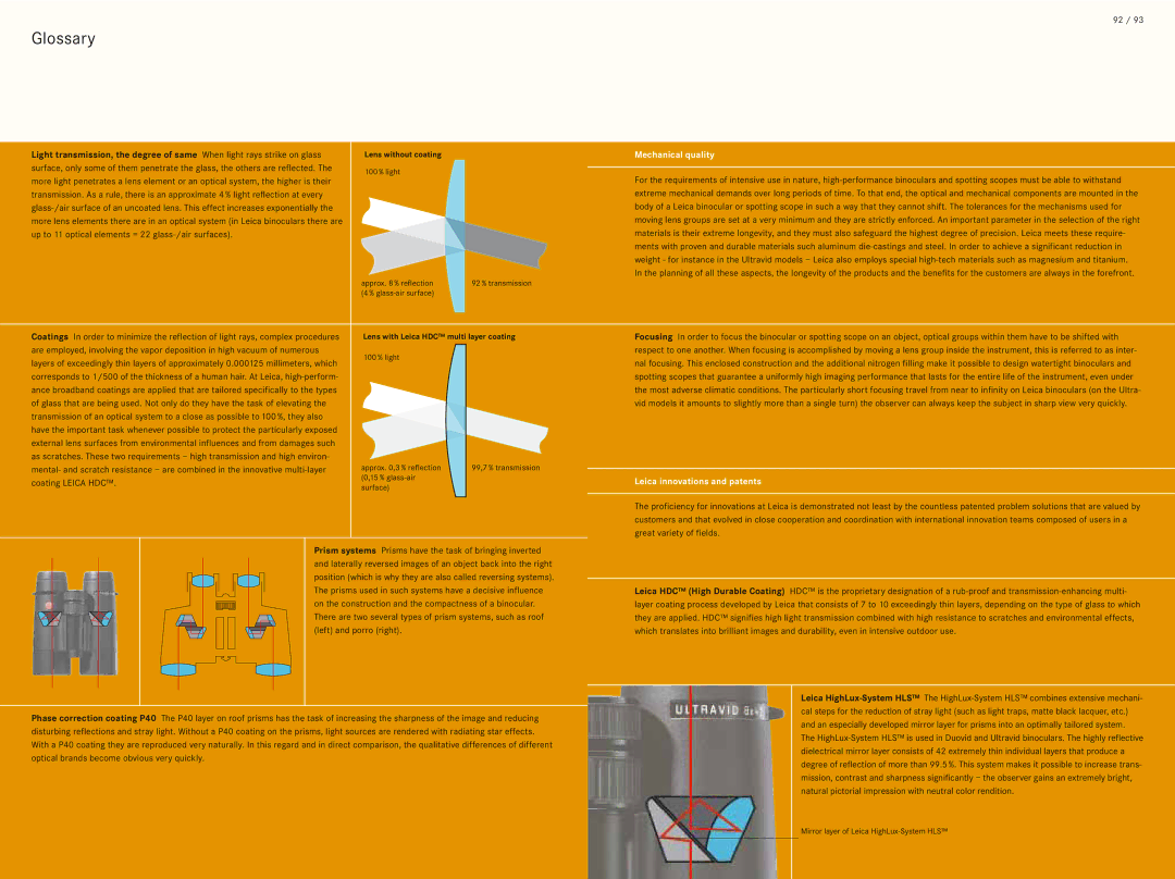 Leica 10x42 BRF manual Lens without coating, Lens with Leica HDC multi layer coating 