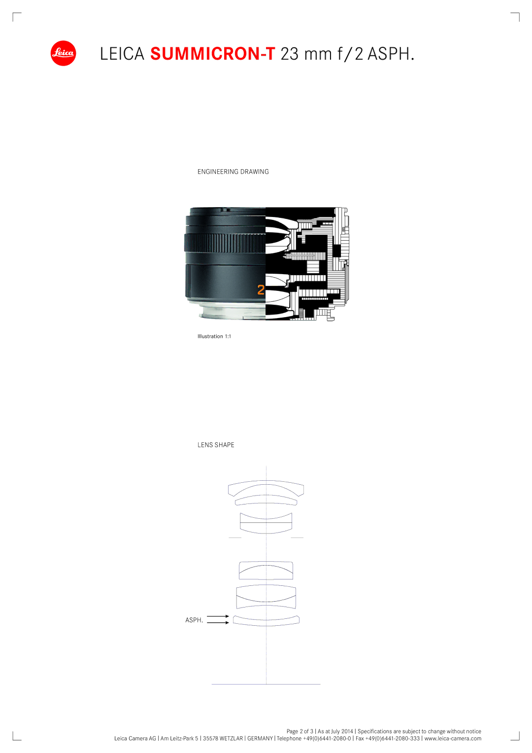 Leica 11081 dimensions Engineering Drawing, Lens Shape Asph 