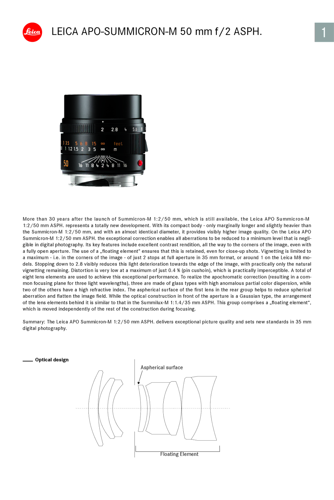 Leica 11145, 11141 manual Super ELMAR-M 21mm f/3.4 Asph, Optical design 