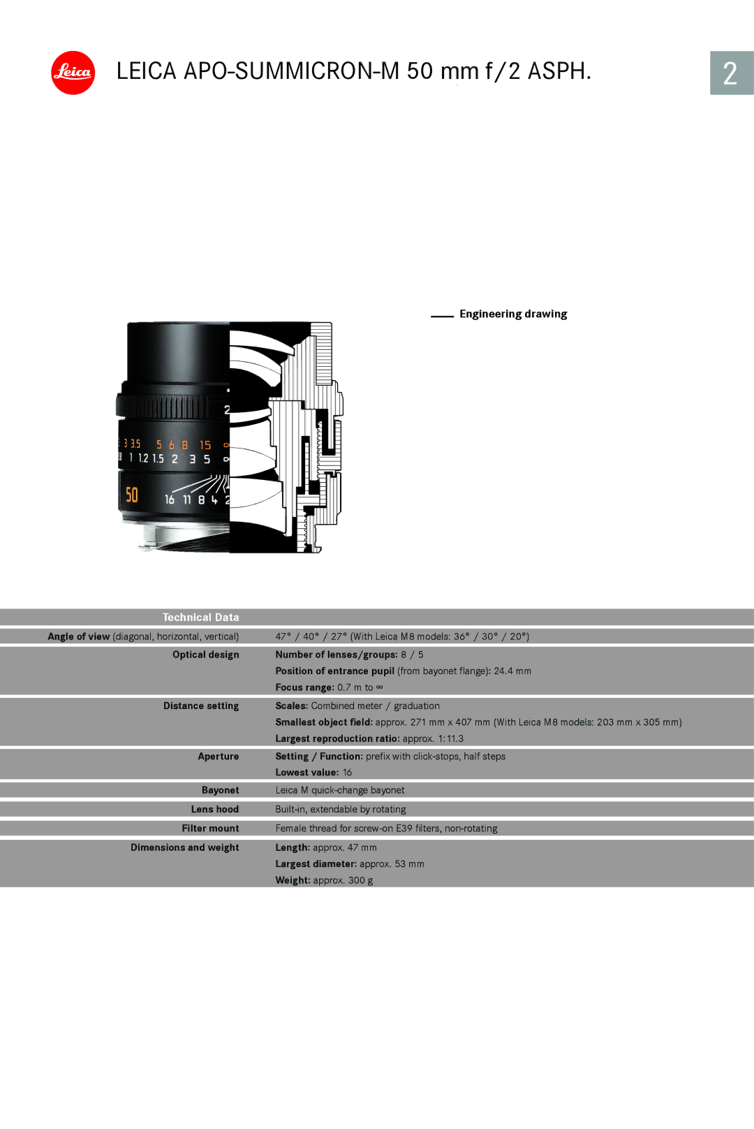 Leica 11141, 11145 manual Engineering drawing, Technical Data 