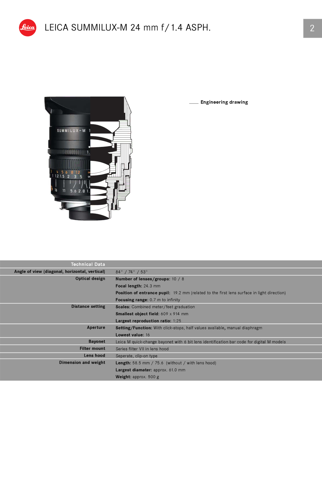 Leica 11601 manual Technical Data 