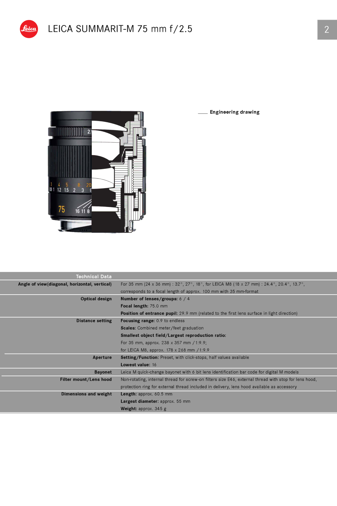 Leica 11645 manual Technical Data 