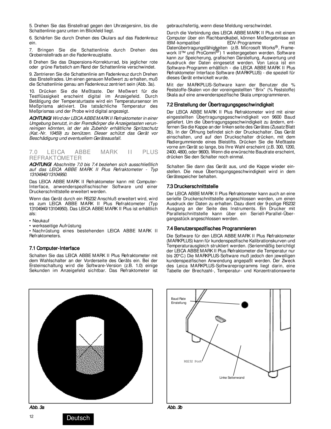 Leica 13104810, 13104940, 13104950, 13104800 instruction manual 12Deutsch, Leica Abbe Mark II Plus Refraktometer 