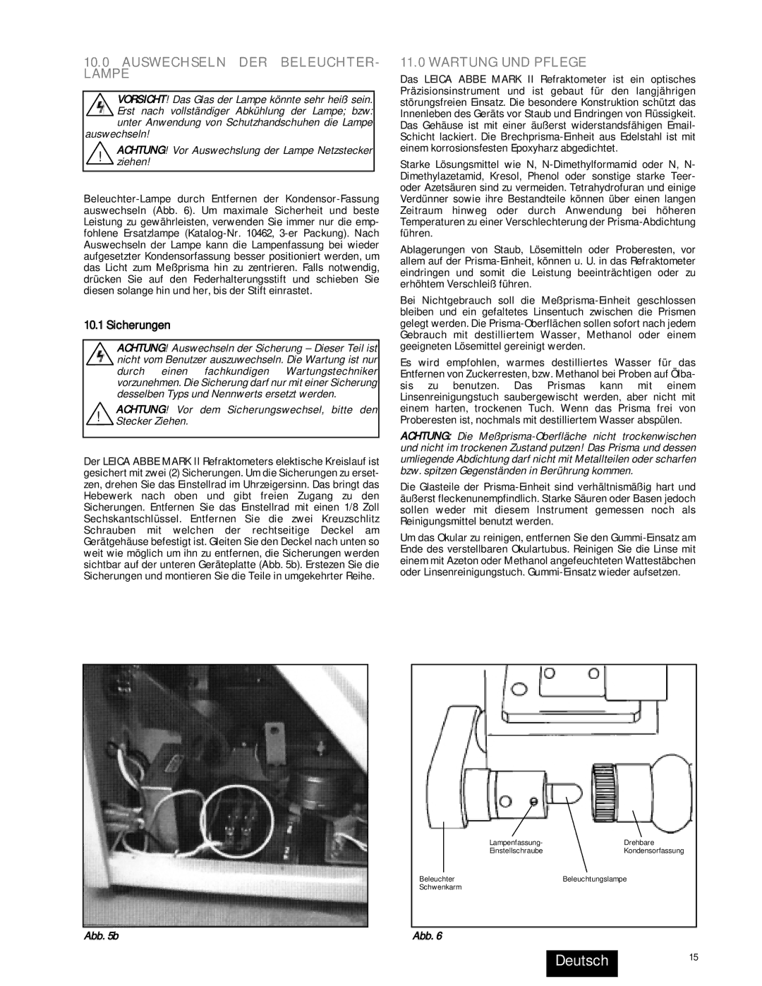 Leica 13104800, 13104810, 13104940, 13104950 Deutsch15, Auswechseln DER BELEUCHTER- Lampe, Wartung UND Pflege, Sicherungen 