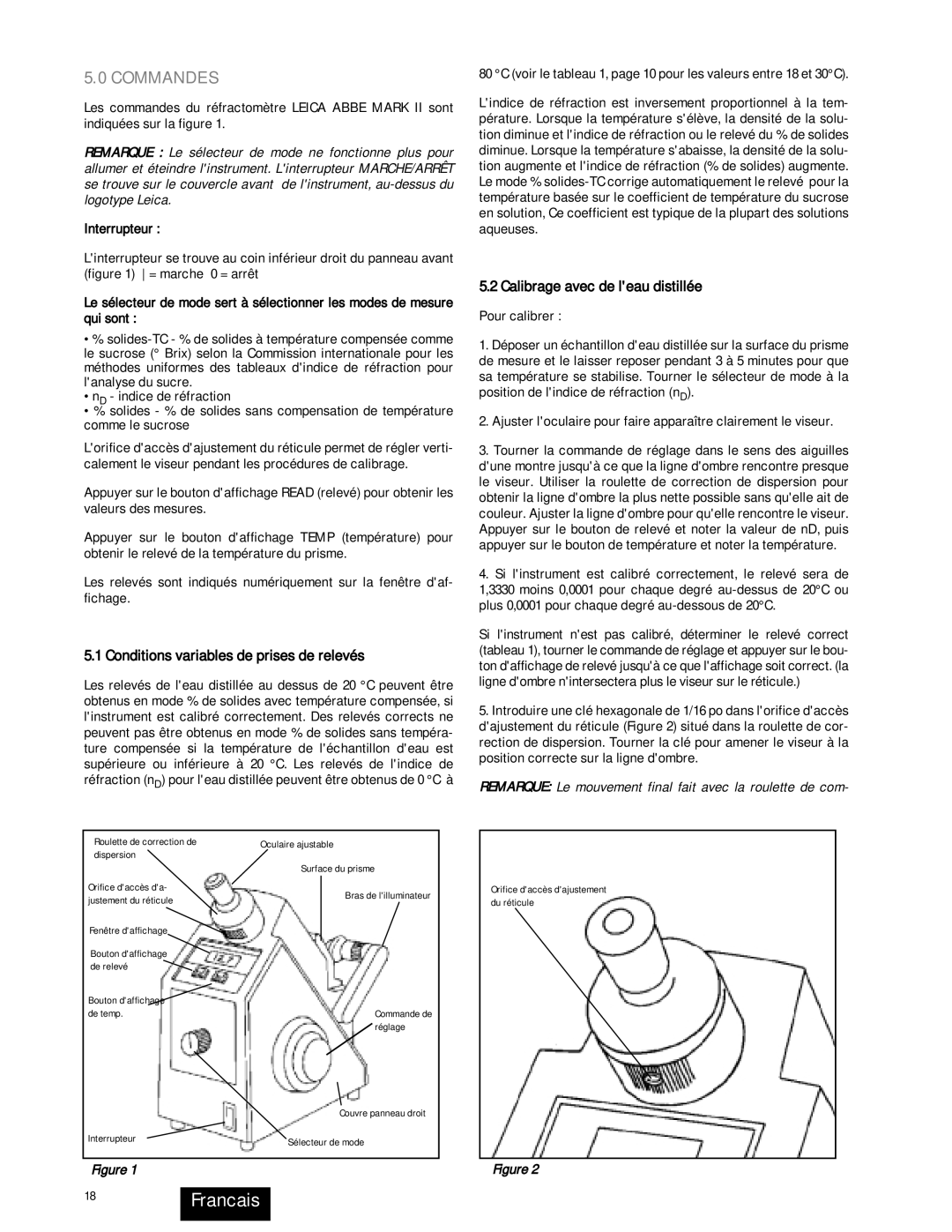 Leica 13104950 18Francais, Commandes, Conditions variables de prises de relevés, Calibrage avec de leau distillée 