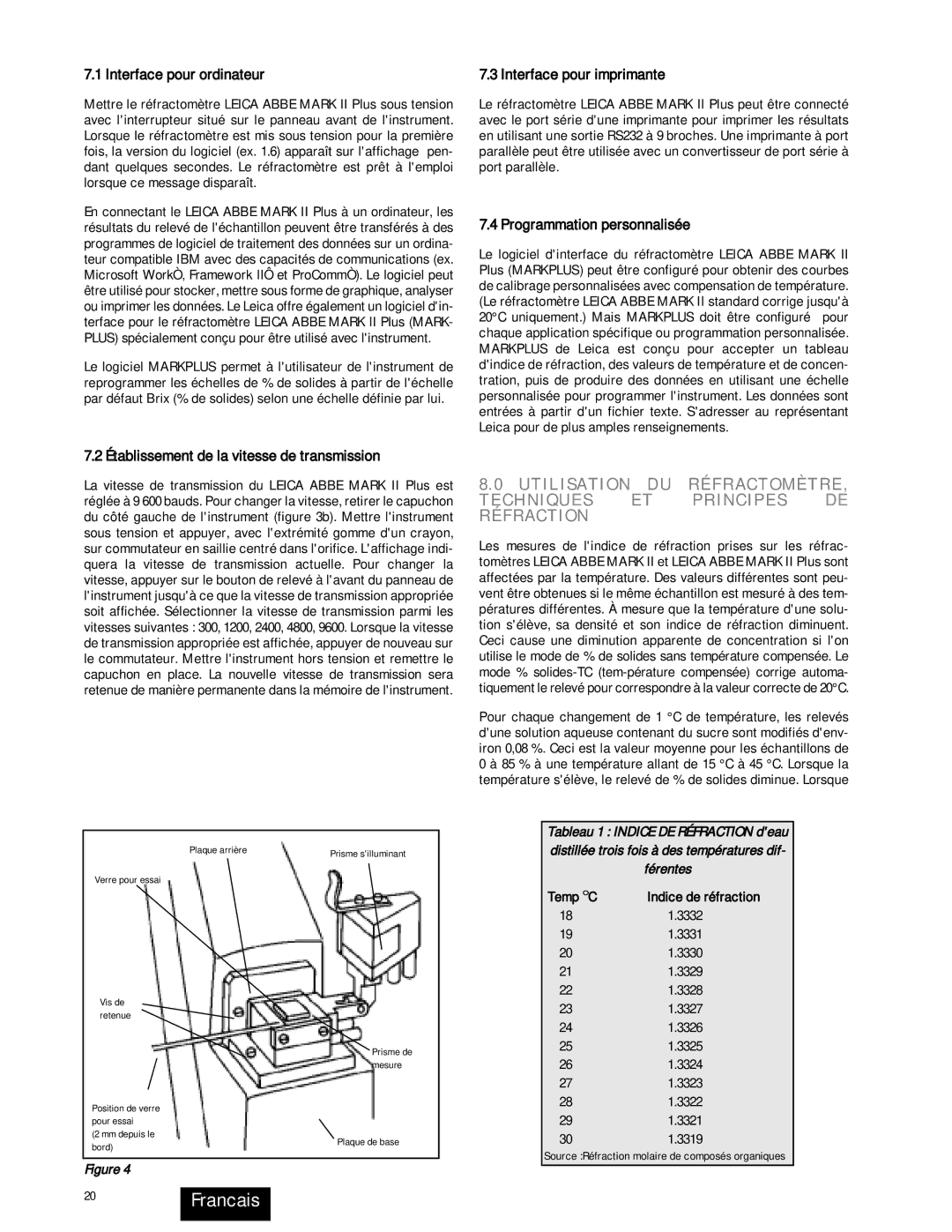 Leica 13104810, 13104940, 13104950 20Francais, Interface pour ordinateur, Établissement de la vitesse de transmission 