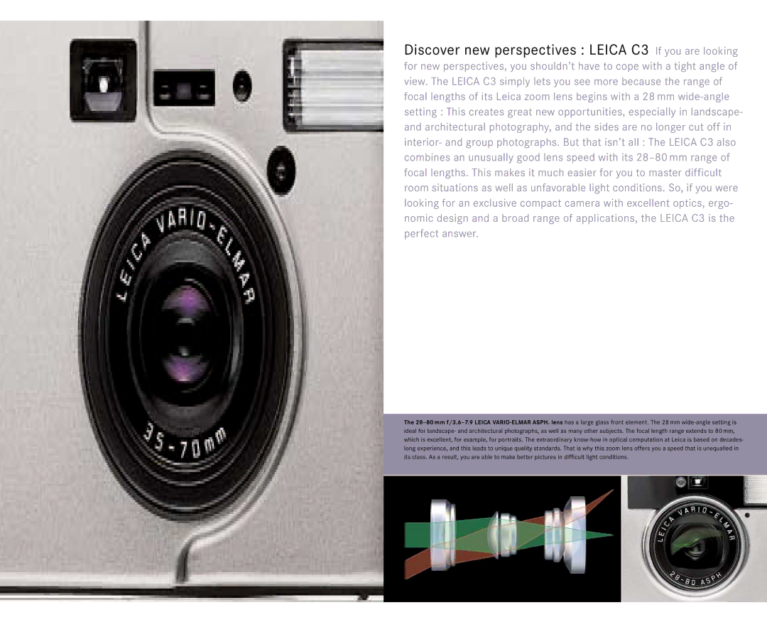 Leica 18069, 18141 manual Discover new perspectives Leica C3 If you are looking 