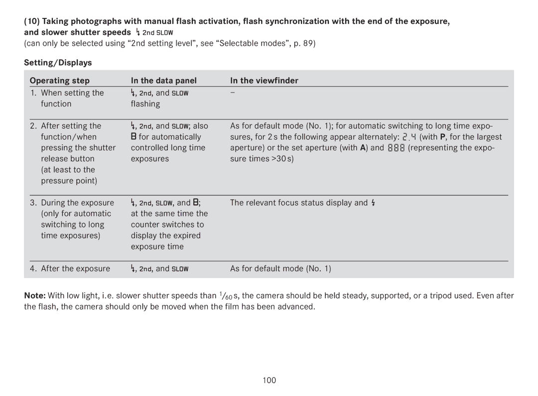 Leica 18141 Setting/Displays Operating step Data panel Viewfinder, When setting Function Flashing After setting S also 