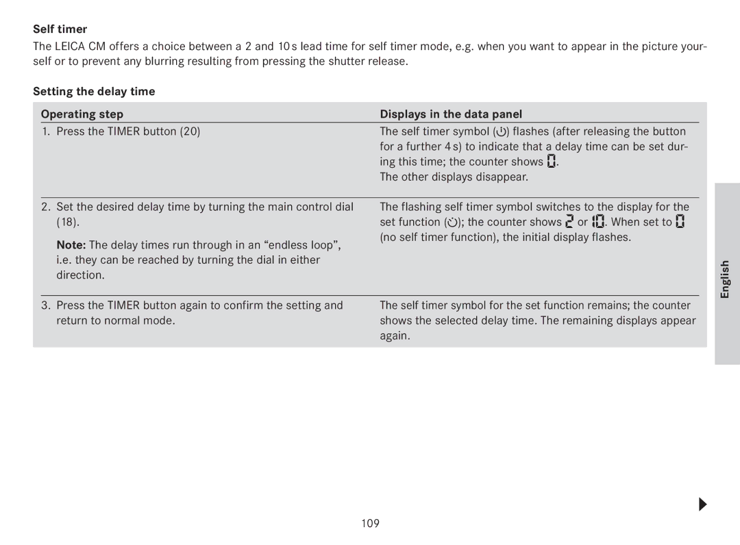 Leica 18141 manual Self timer 